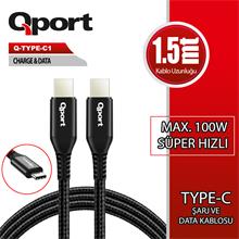 Qport Q-Type-C1 1.5M Type-C 100W Super Hızlı Pd Sarj Ve Data Kablosu